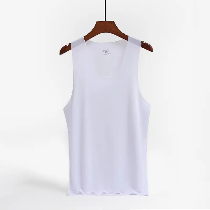 Ice Silk Mens Solid Color Tank Tops Sexy U Neck Sleeveless Vests Male Seamless Youth Elastic Fitness Casual Undershirt Singlets - Image 7