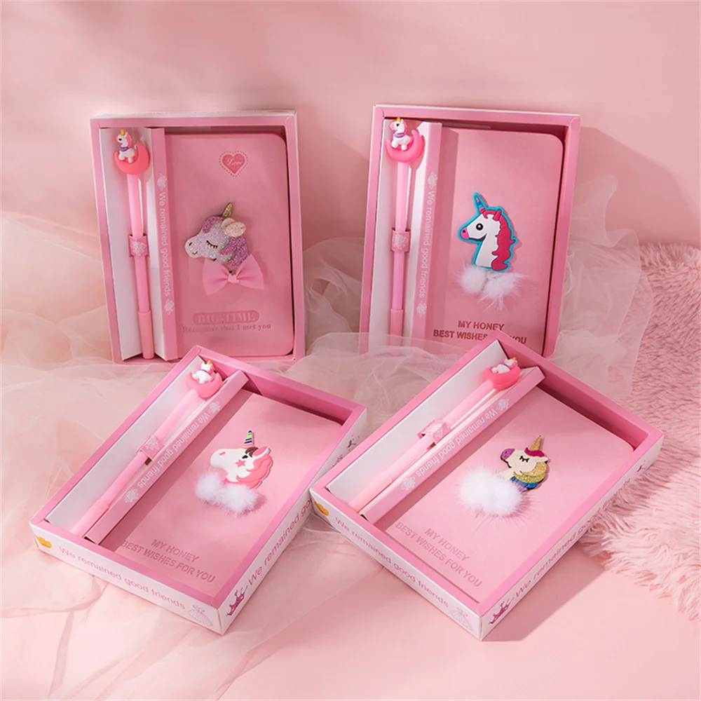 Cartoon Cute Unicorn Set Notebook W/Pen Writing Diary Book Kids Gift Notepad Handbook School Office Supplies Kawaii Stationery korean creative unicorn tearable sticky notes memo pad paper students cute school supplies kawaii stationary office accessories