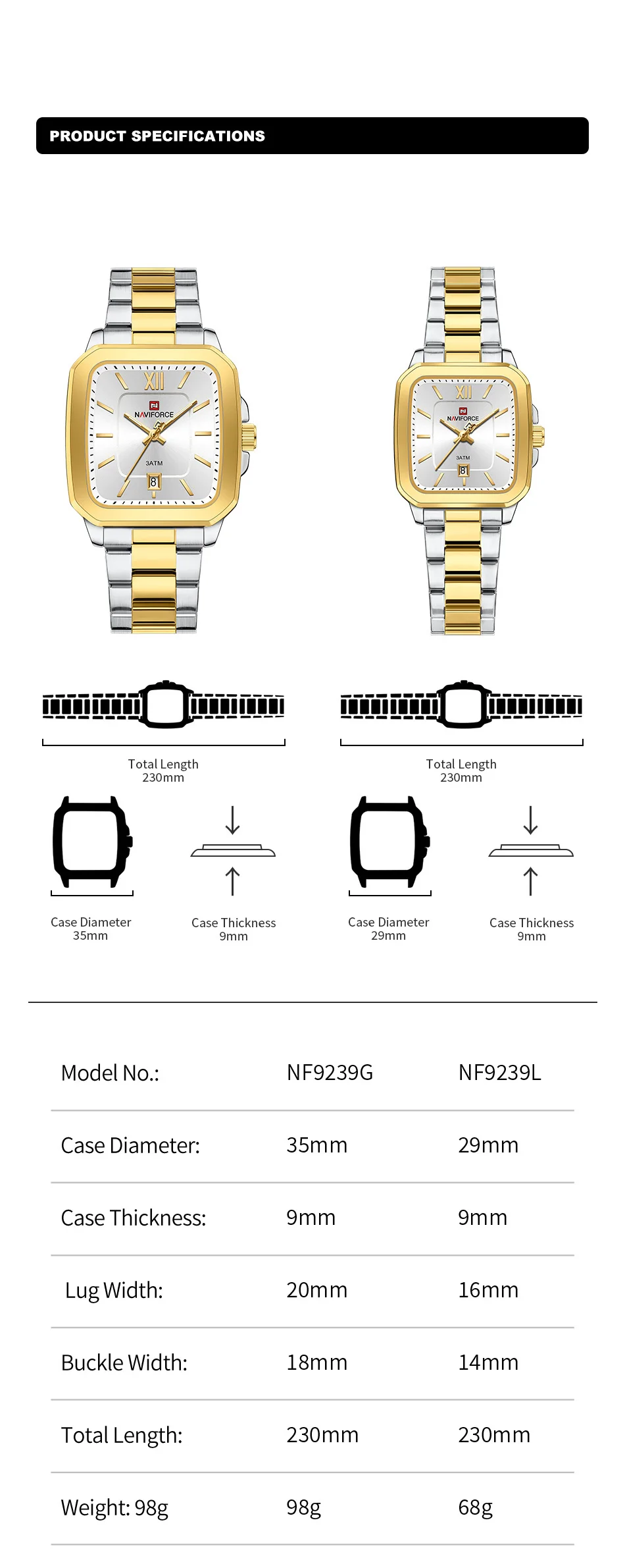 NAVIFORCE NF9239 Romantic Couple’s Watch description image 2