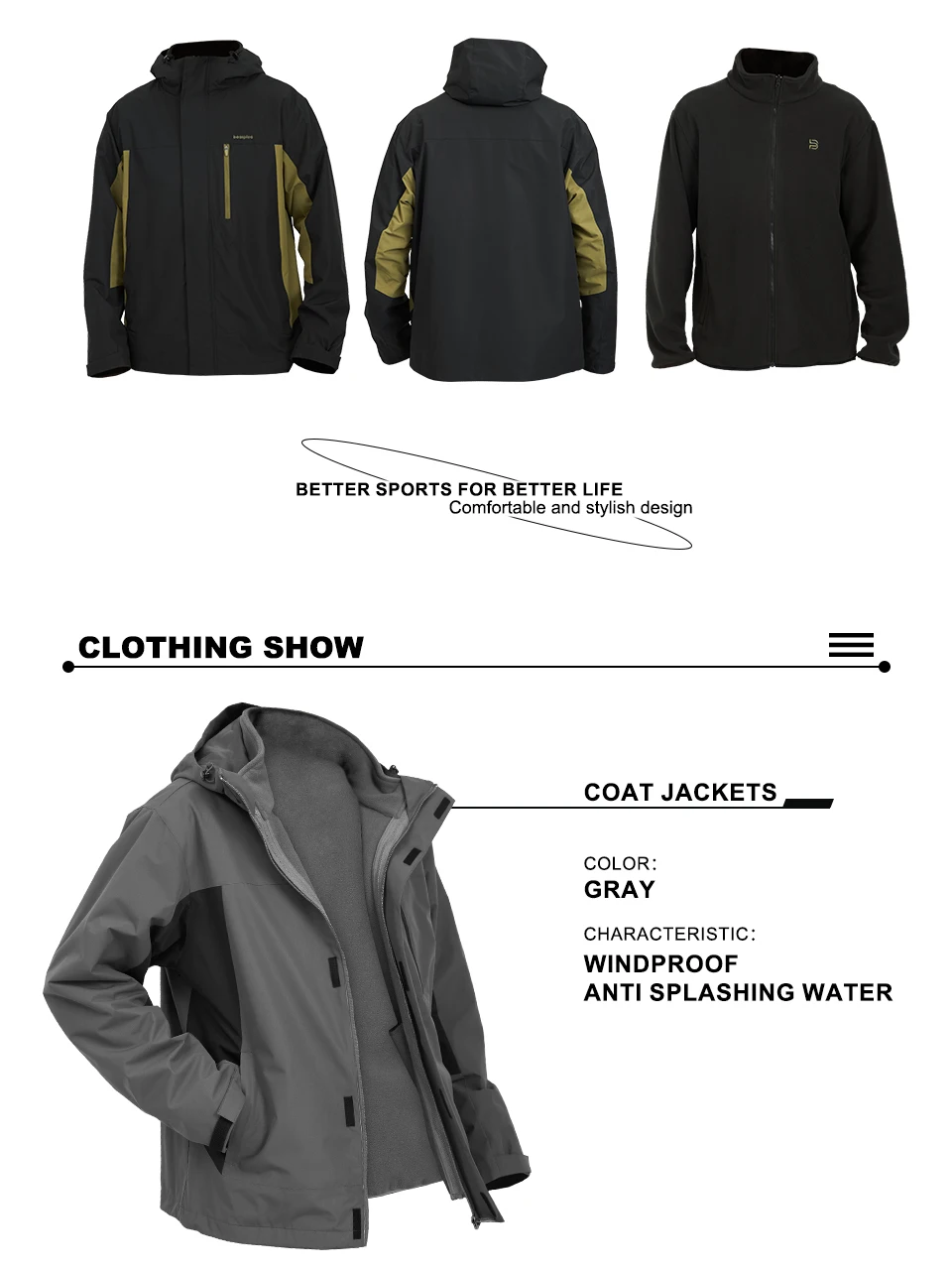 Baasploa Herrenjacken, Marken-Windjacke, 3-in-1, wasserdichte Mäntel aus gewebter Baumwolle, hochwertige, bequeme Wander- und Outdoor-Kleidung für Herren – Detail 15