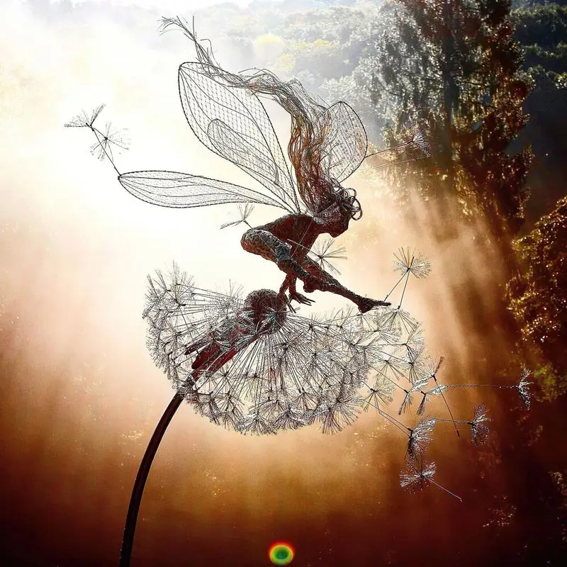 New Dancing Fairy Steel Wires Statue Fairy Garden Miniature Sculpture