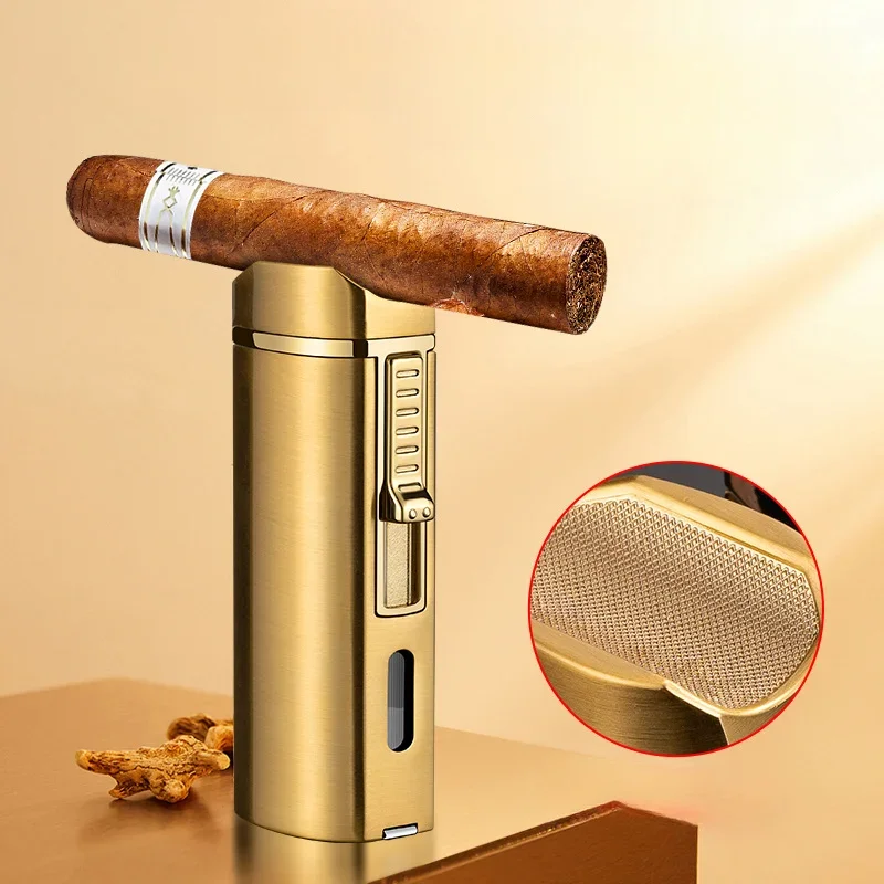 New Luxury Cigar Lighter Torch Metal Straight Jet Butane Lighter Smoking Accessories Cool Cigar Punch Men's Gifts 2