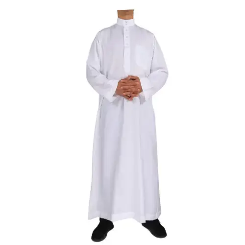 Men Casual Loose Kaftan Muslim Thobe Jubba Dishdasha Thawb Islamic Dress Abaya Arab Plain Color Robe - Image 2