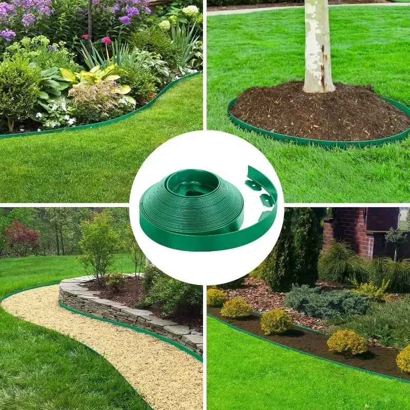 10M Flexible PVC Garden Edging With 30 Spiked Anchors Heavy Duty Lawn Border Kit Weather Resistant Landscape Tool_voghion.com