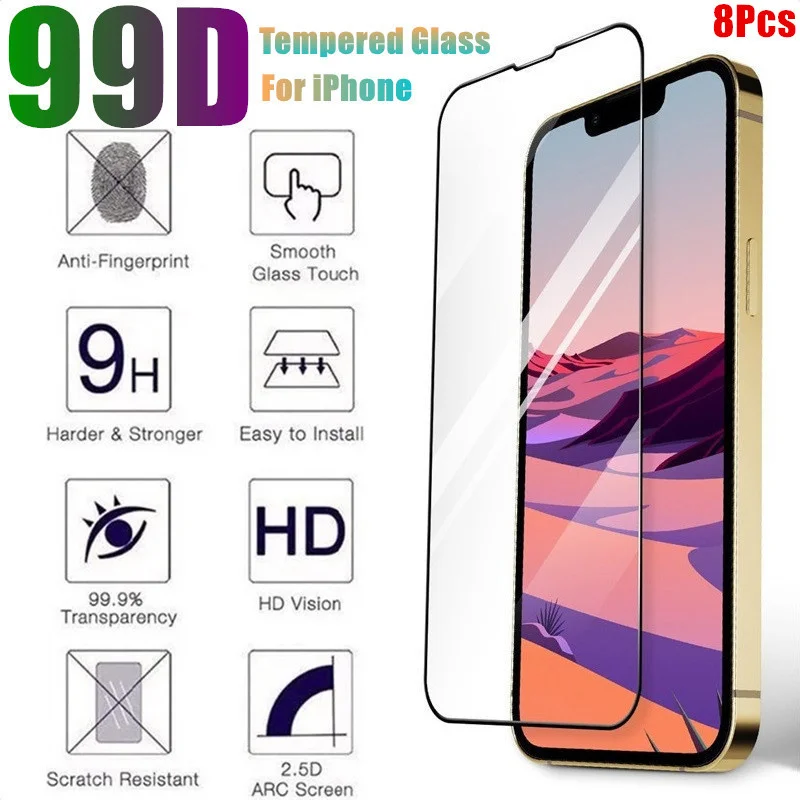 

99D Tempered Glass Full Cover On the For iPhone 13 12 11 Pro Max Mini Screen Protector For iPhone 7 8 Plus X XR XS MAX SE 2020