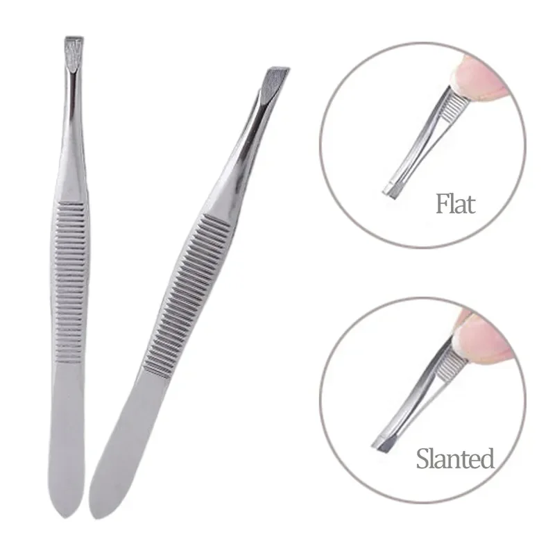 Professional Slanted/flat Stainless Steel Hair Removal Clip 2Pcs/Set Eyebrow Face Hair Remover Tweezers Eyebrow Plucking Tools