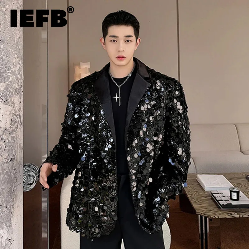 

Новый трендовый Блейзер IEFB, мужской нишевой дизайн, корейский шикарный мужской пиджак, темпераментный однобортный Топ с лацканами, весна 9C3764