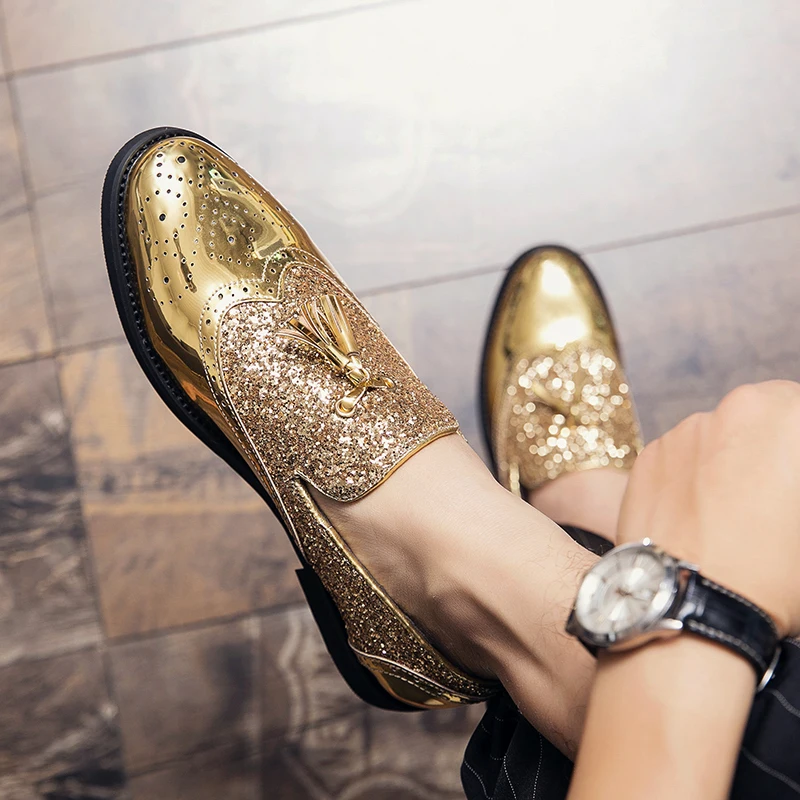 Luxury Brand High Quality Gold Tassel Loafers Shoes Men Soft Comfortable Mens Wedding Thick Sole Casual Shoes Men\'s Brogue Shoes