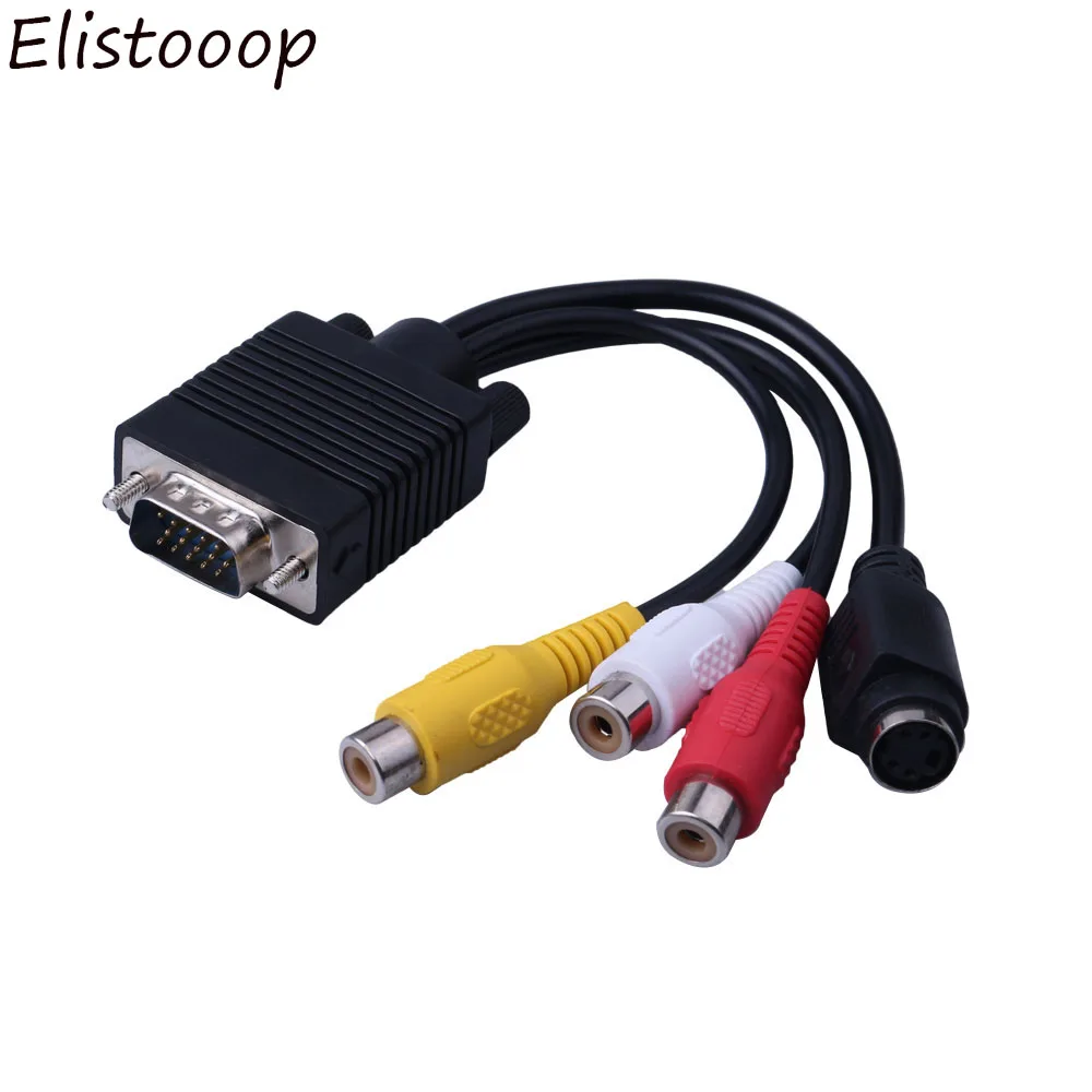 VGA Male to S-Video 3 RCA Jack Female Composite AV TV Out Adapter Converter Connector Video Cable for Laptop PC HDTV