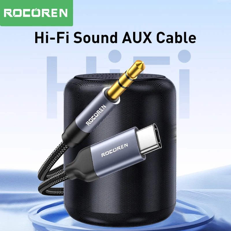 Type C Audio Adapter Rocoren AUX Cable Type C to 3.5mm Jack Audio Plug Speaker Adapter Huawei iPone Realme Car Headphone Computer Converter Wire