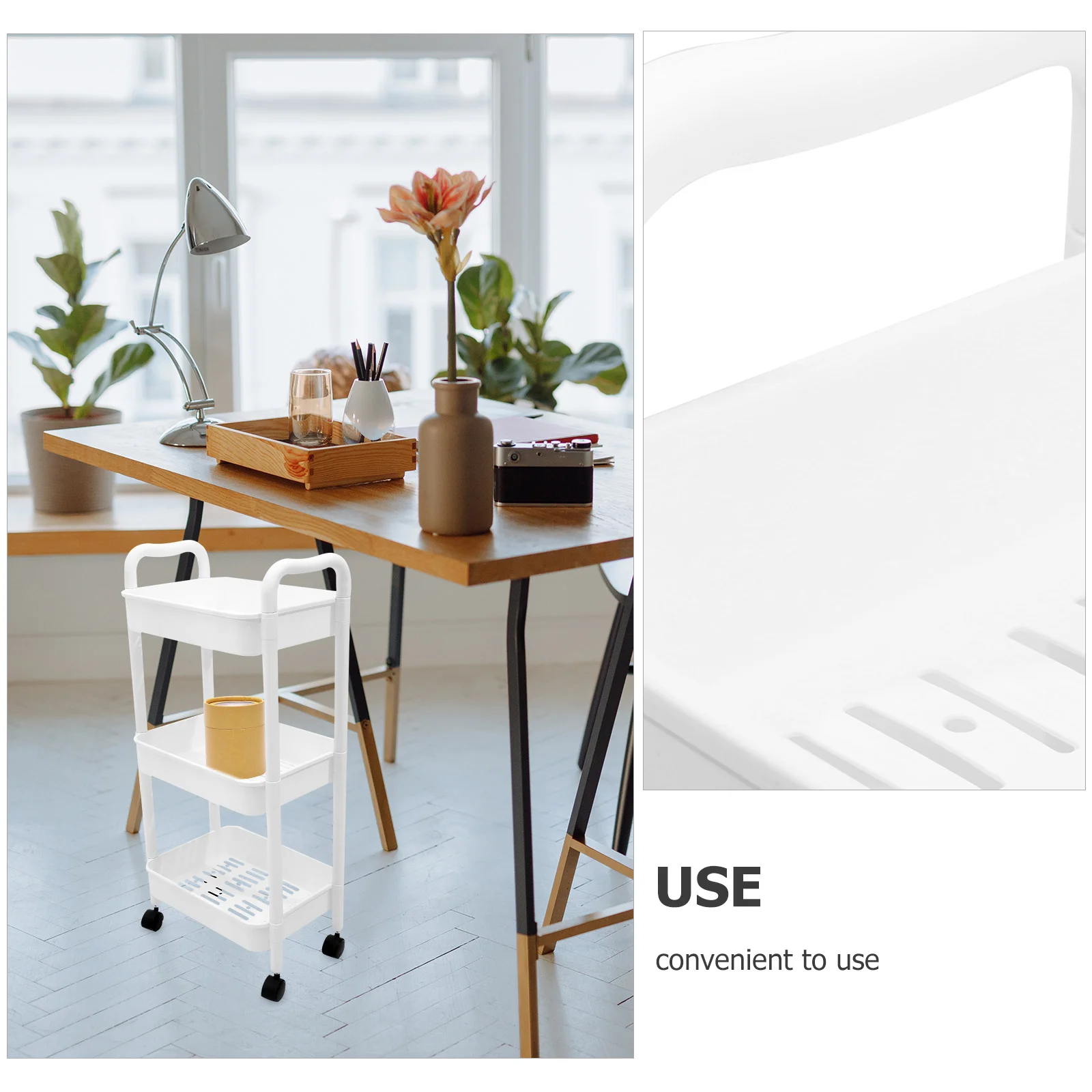 White Two Tier Multi Functional Rolling Cart Kitchen Trolley Mobile Storage Rack Utility Cart On Wheels Bookshelf With