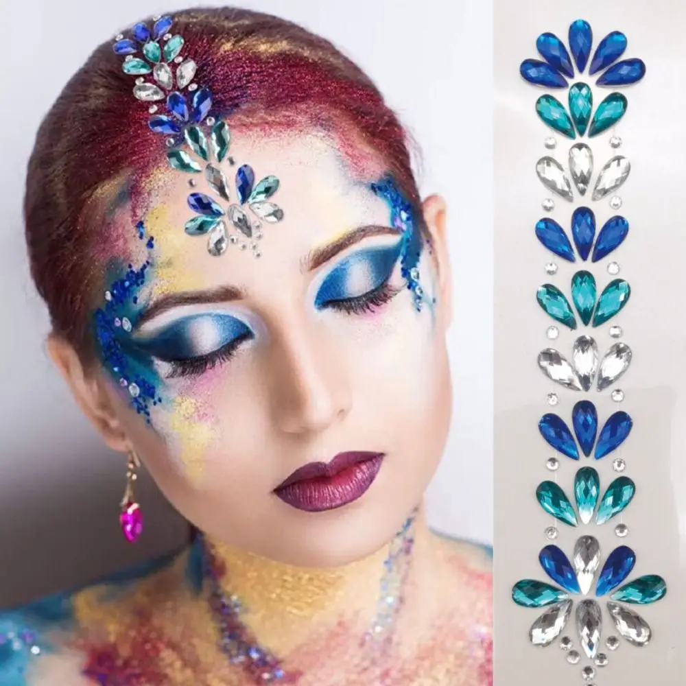 

3D EDM Music Festival Tattoo Stickers Fashion Glitter Crystal Forehead Sticker Crystal Adhesive Body Face Colored Rhinestone
