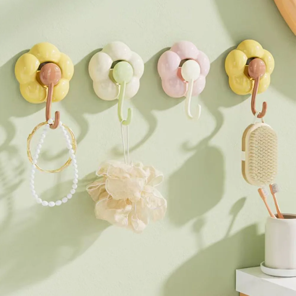 1pc yellow/pink/green flower suction cup hook, no punching and no marks, suitable for behind the bathroom door in the bathroom
