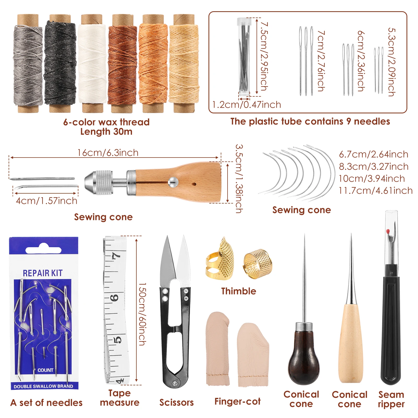 40Pcs Sewing Awl Kit Complete Leather Sewing Awl Kit with Storage Bag Portable Waxed Thread for DIY Repair and Crafts