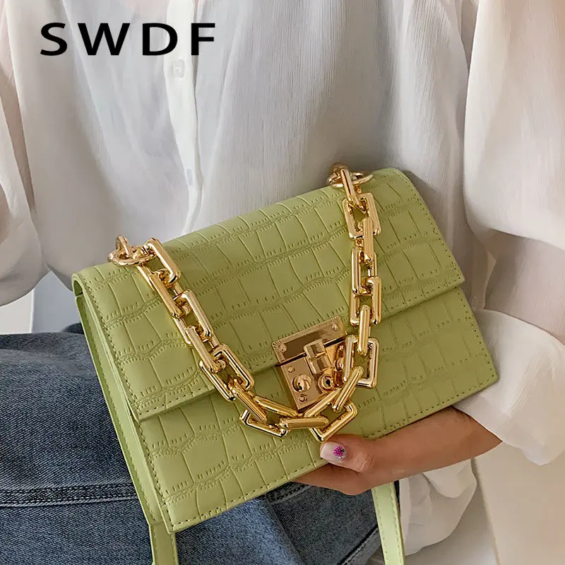 Leather Chain Strap Bag - Sage Green