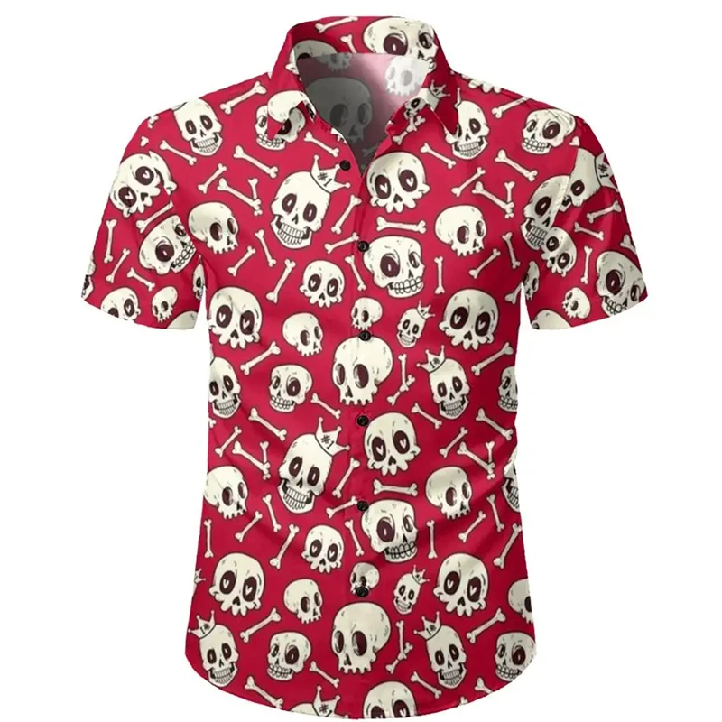 Men's Skull Shirts Casual Short Sleeve Shirt For Men Clothing Summer Men's Clothing Loose Oversized Lapel Shirt Tops Camisa