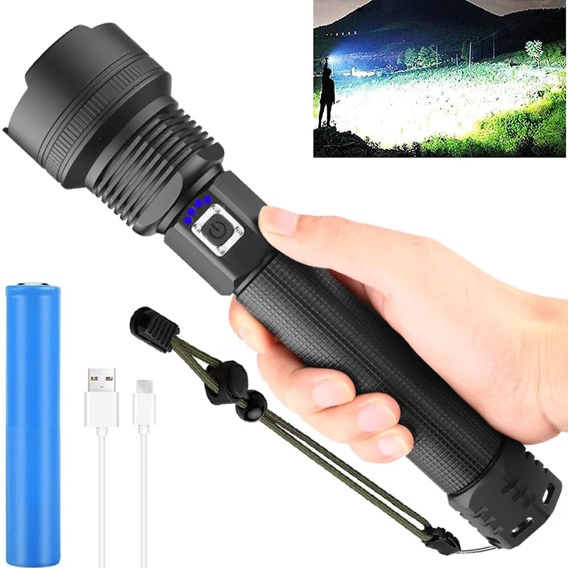 LED Flashlight High Super Bright 3 Modes Zoomable Waterproof Torch Lantern XHP70 Flashlight