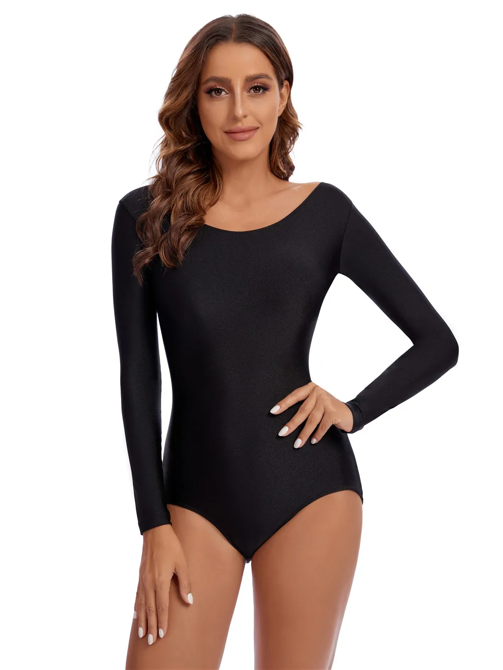 Scoop neck women spandex long sleeve gymnastics leotards ballet dance leotard tops adult one piece unitard girls gymnastics leotard
