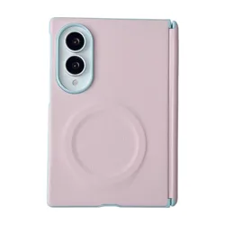 Stylish Color - Blocking Magnetic Frosted Leather Foldable Phone Cover - Shockproof and Wide Fit Design for Galaxy Z Fold 8 Wide (Pink blue)