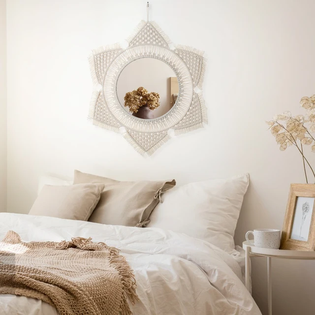 Boho Makrame Kerek Tükör Dekoratív Tükrök Esztétikai Szoba Dekoráció Függő Fali Hálószoba Nappali Ház - Image 5