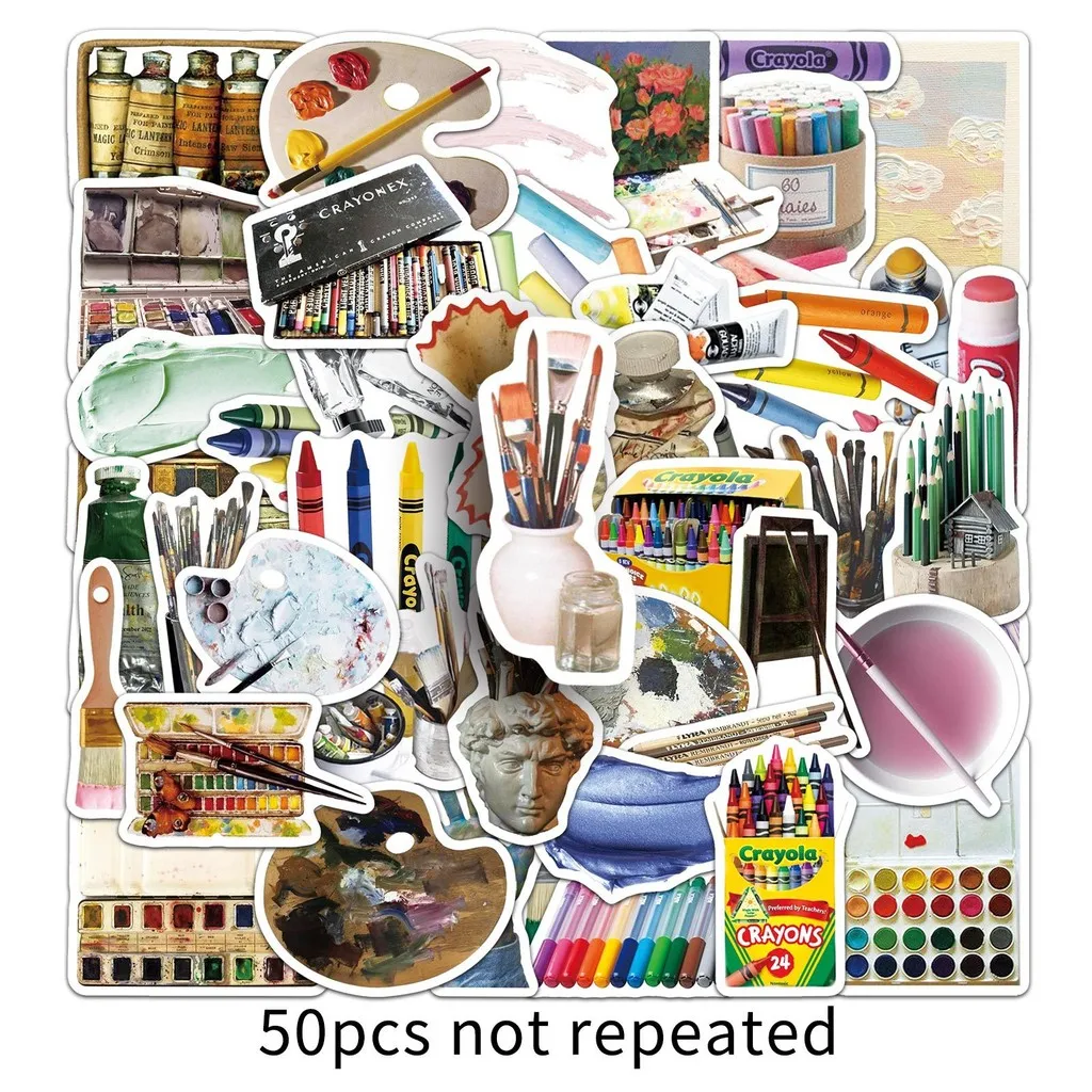 Visual Arts Stickers 50 Pcs Art Stickers - Paintbrushes & Painting Tools Themed Artistic ...