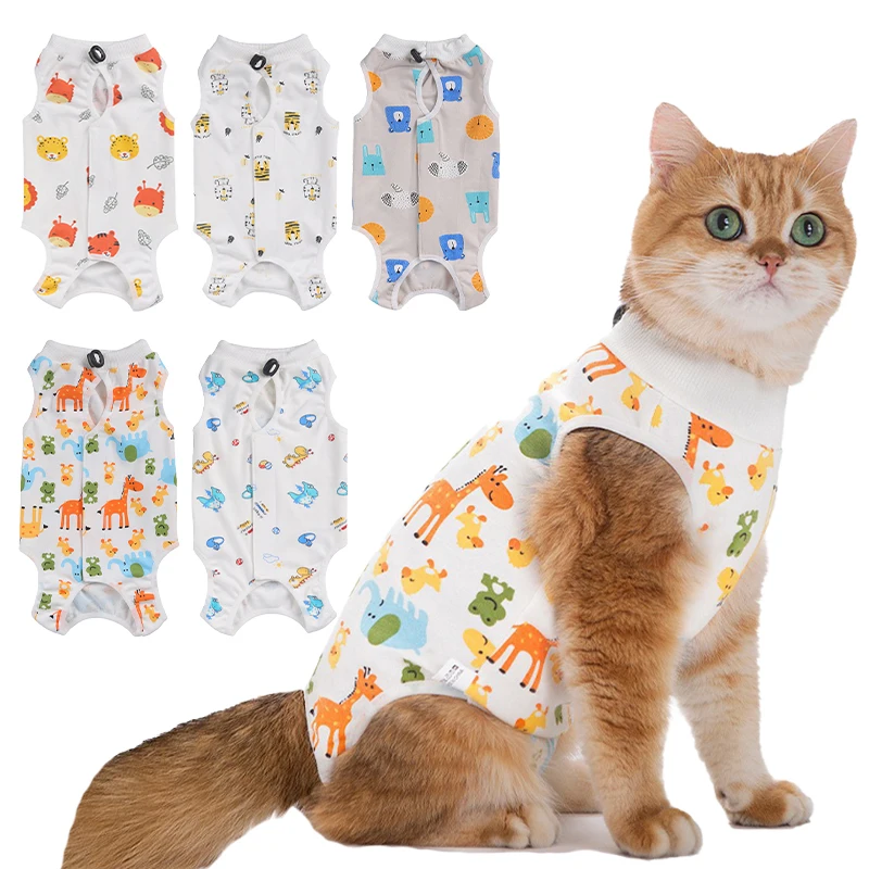 Pet Clothes Animal Print Cat Anti-lick Sterilization Suit Pure Cotton Pet Vest Clothes
