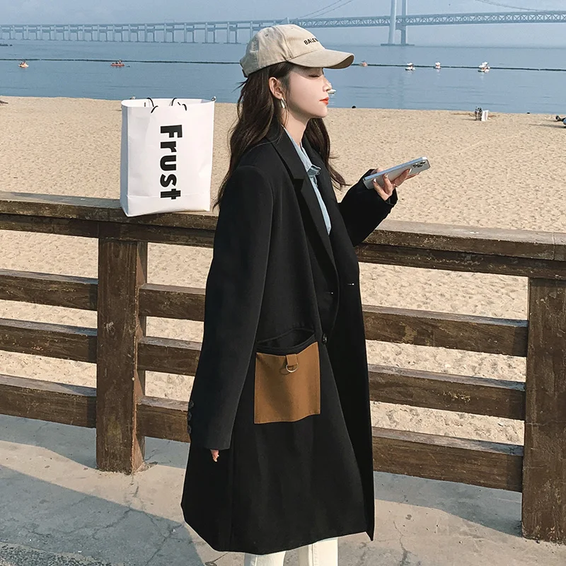 Long Blazer Coats Womens 2022 Spring Autumn New Slit Long Sleeves Windbreakers Ladies High-end Fried Street Suit Jacket Overcoat woolrich parka Coats & Jackets