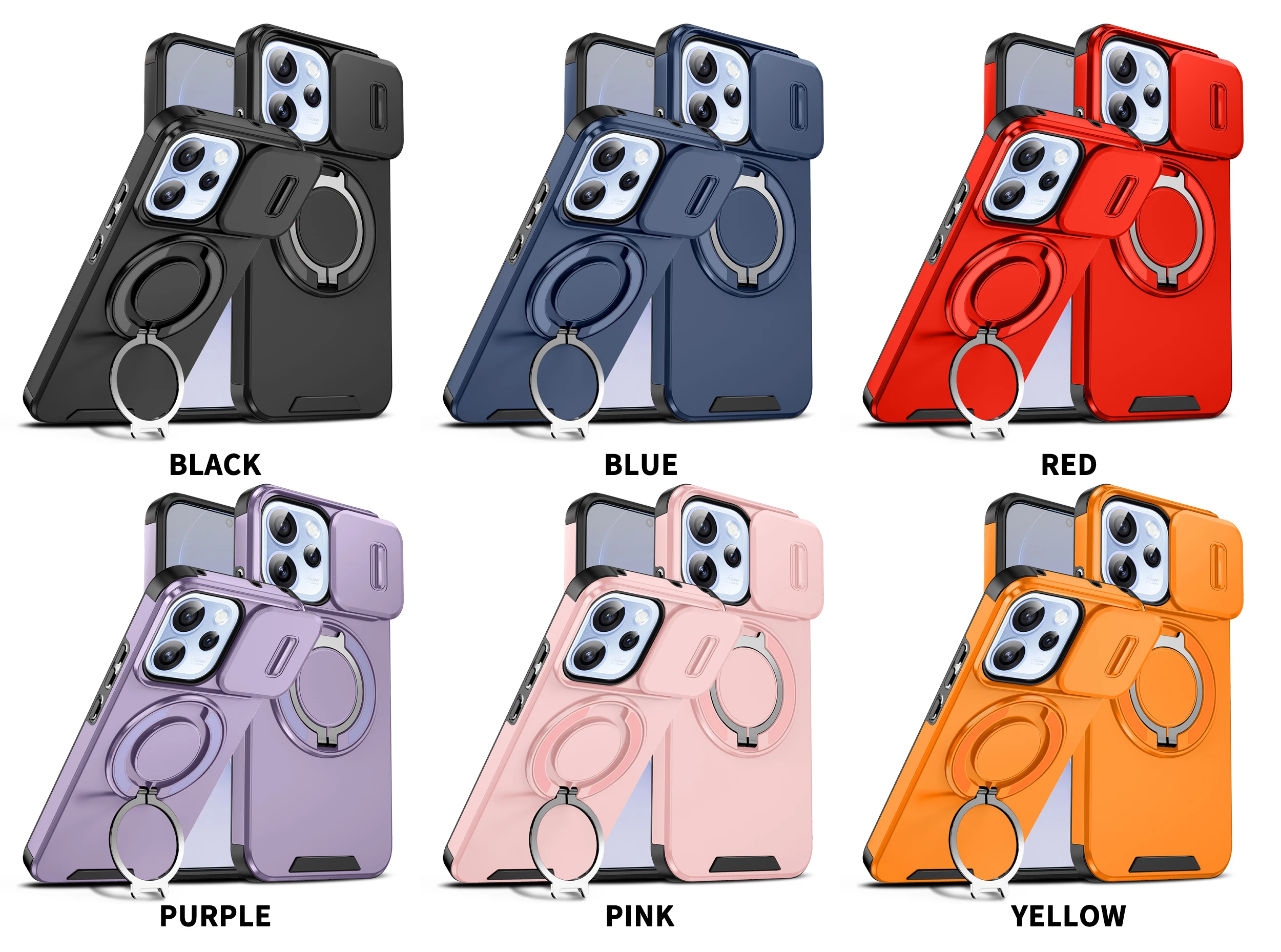 Magnetic Ring Stand Phone Case with Slide Camera Lens Protection and Durable TPU Frame