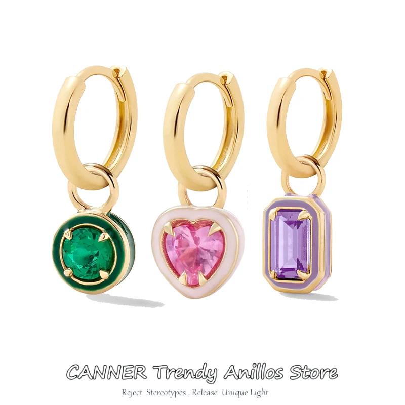 CANNER925SterlingSilverEarBuckleColorfulEnamelHoopearringCZ