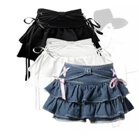 Nouvelle mode féminine fille chaude douce Kawaii nœud vintage Y2k vêtements américain Streetwear Sexy été A-ligne gothique mini jupes en jean 1