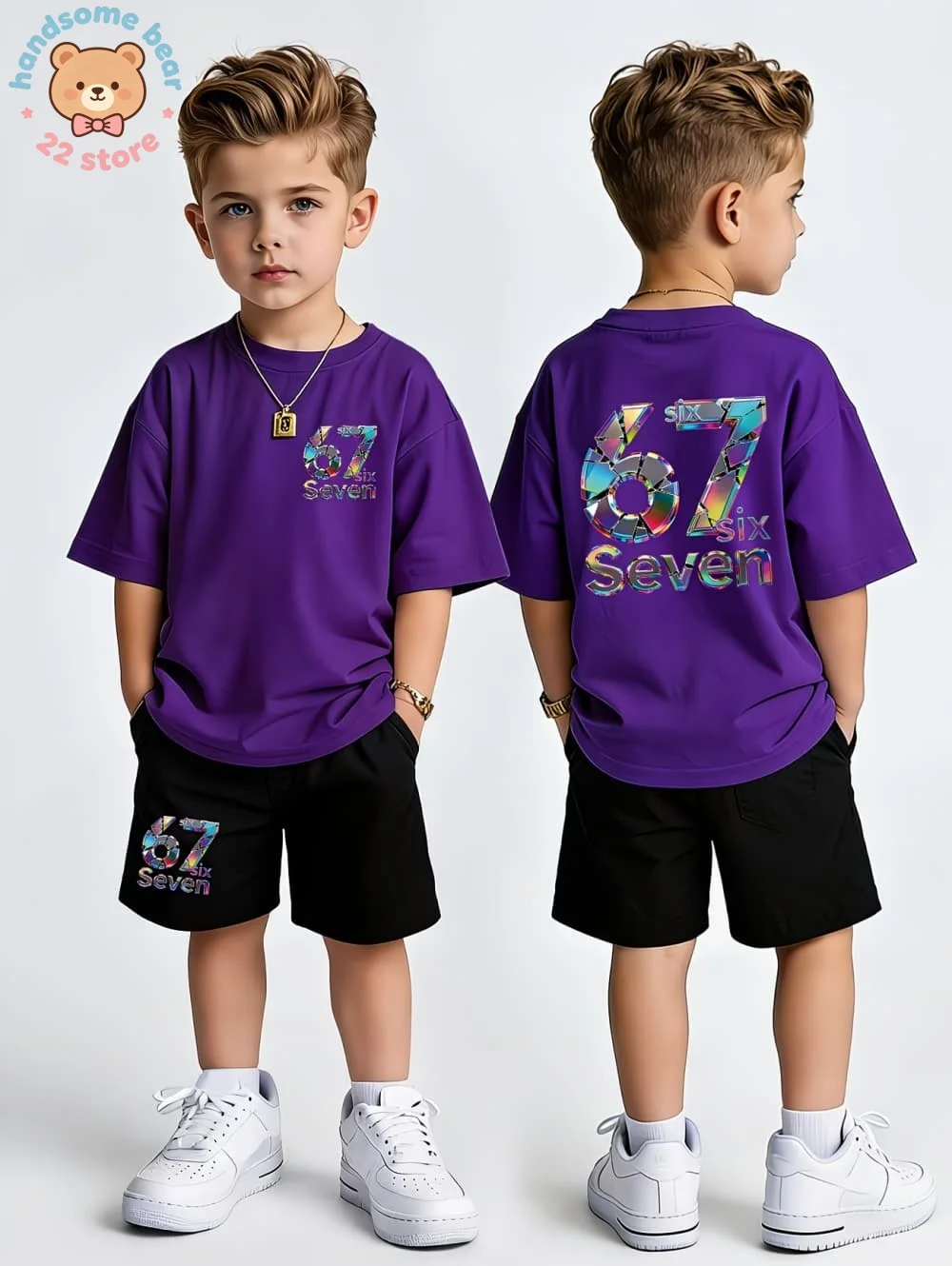 Boys Sets 67 Funny Print Kids T-Shirt Shorts Pant Set Casual Italian Brainrot Summer Top Suit for Funny Gift Children's Clothing - 6