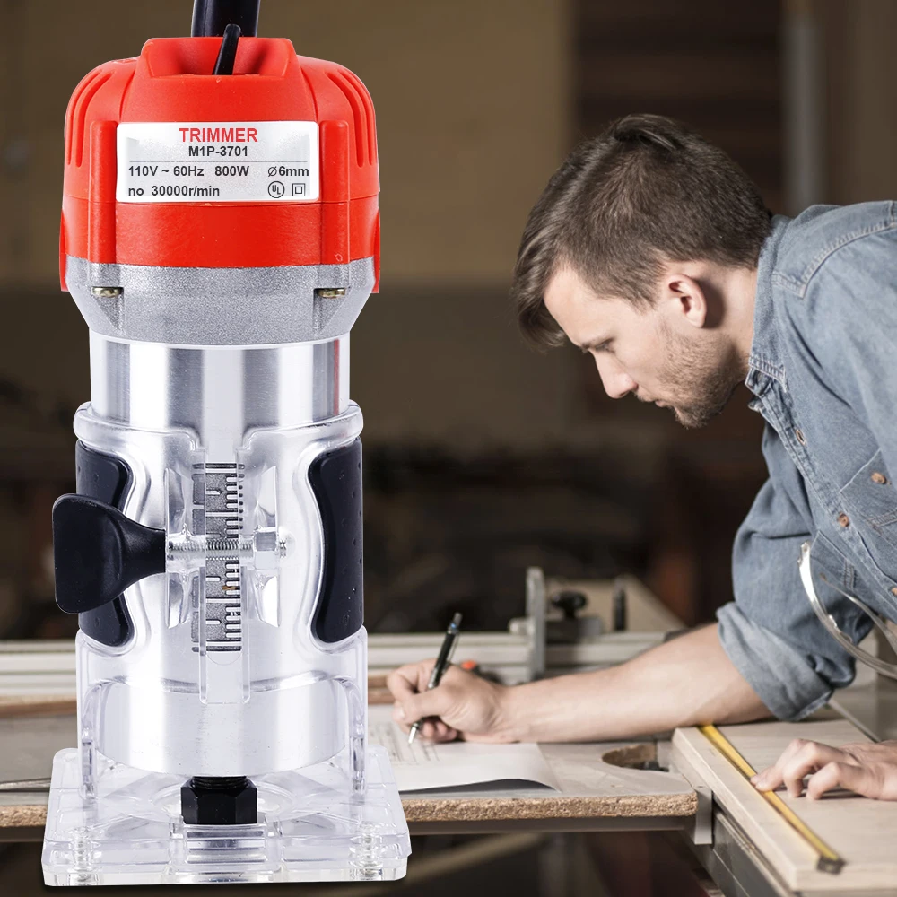 BOLIMEI 110V 800W Palm Router Electric Hand Trimmer Wood Router Collets Woodworking Tool Laminate Trimmer 30000RPM