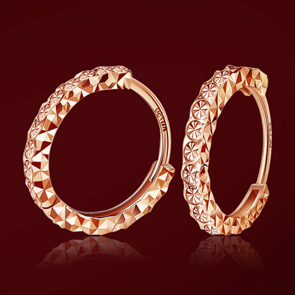 

Pure Solid 18K Rose Gold Women Lucky Full Star Carved Hoop Earrings Au750