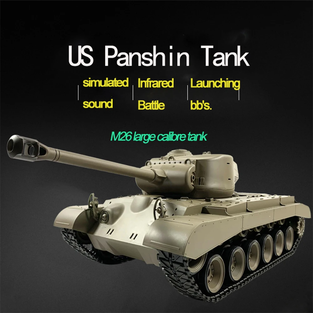

Henglong США M26 Panshin 3838-1 тяжелый танк с дистанционным управлением металлические гусеничные транспортные средства стрельба и курение военная модель