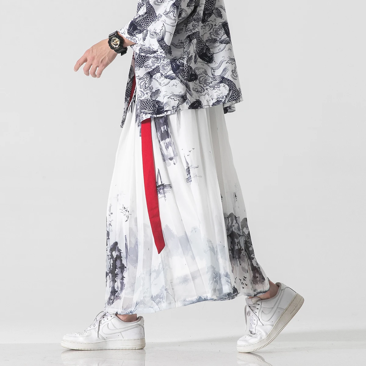 Fashion Men Streetwear Wide Leg Pants Mens Cotton Linen Harem Pants Male Chinese Style Baggy Hakama Han Fu Trousers 3