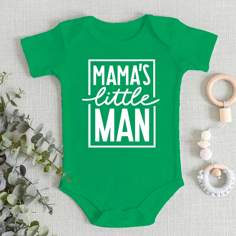 Mama's Little Man Print Newborn Autumn Bodysuit High Quality Soft Cotton Infant Boy Clothes Funny Cute Baby Short Sleeve Romper 4