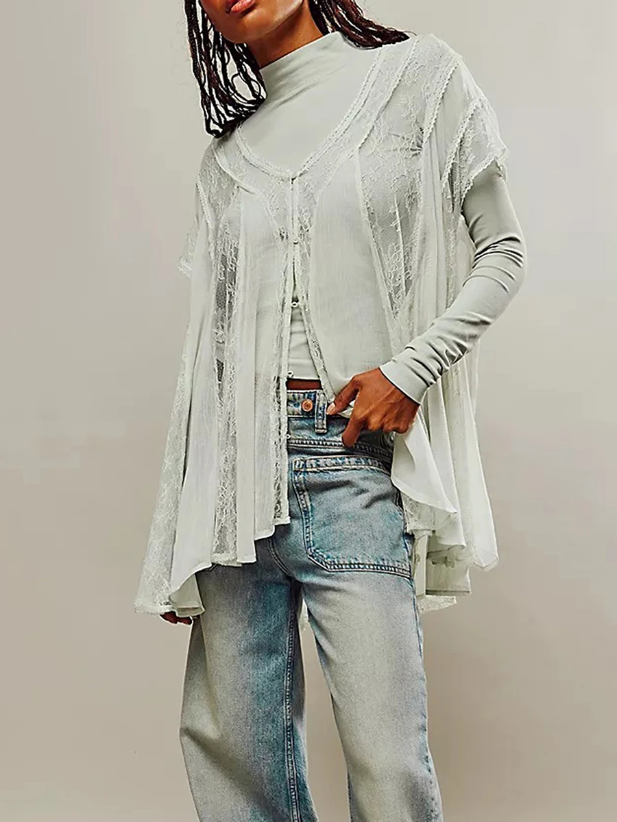 

Женский кружевной кардиган с цветочным принтом, с коротким рукавом и V-образным вырезом