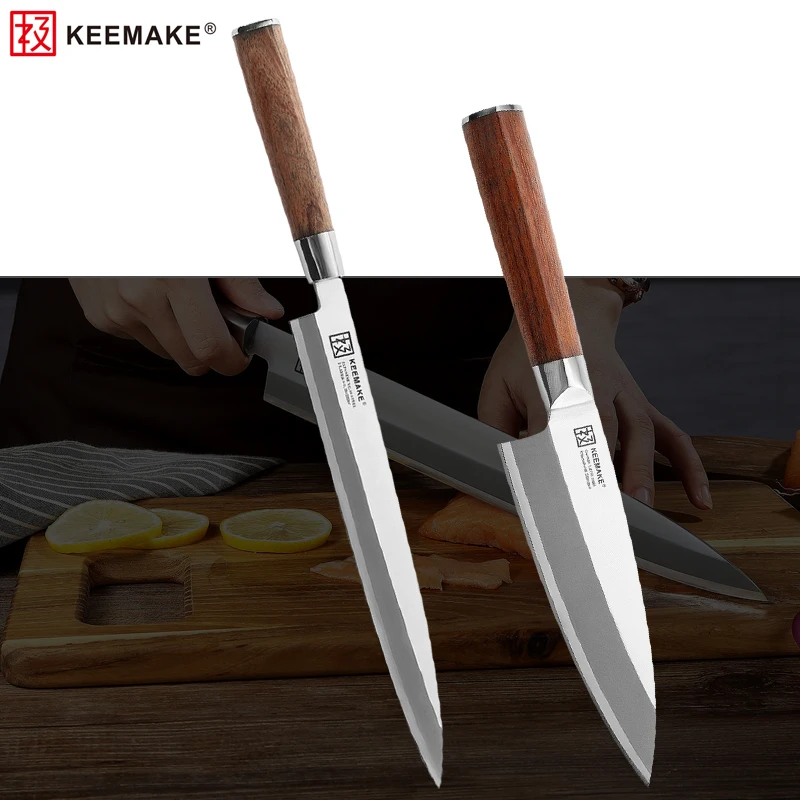

KEEMAKE 2 шт. набор кухонных ножей для приготовления суши сашими в японском стиле шеф-повара из высокоуглеродистой нержавеющей стали ножи Yanagiba Santoku