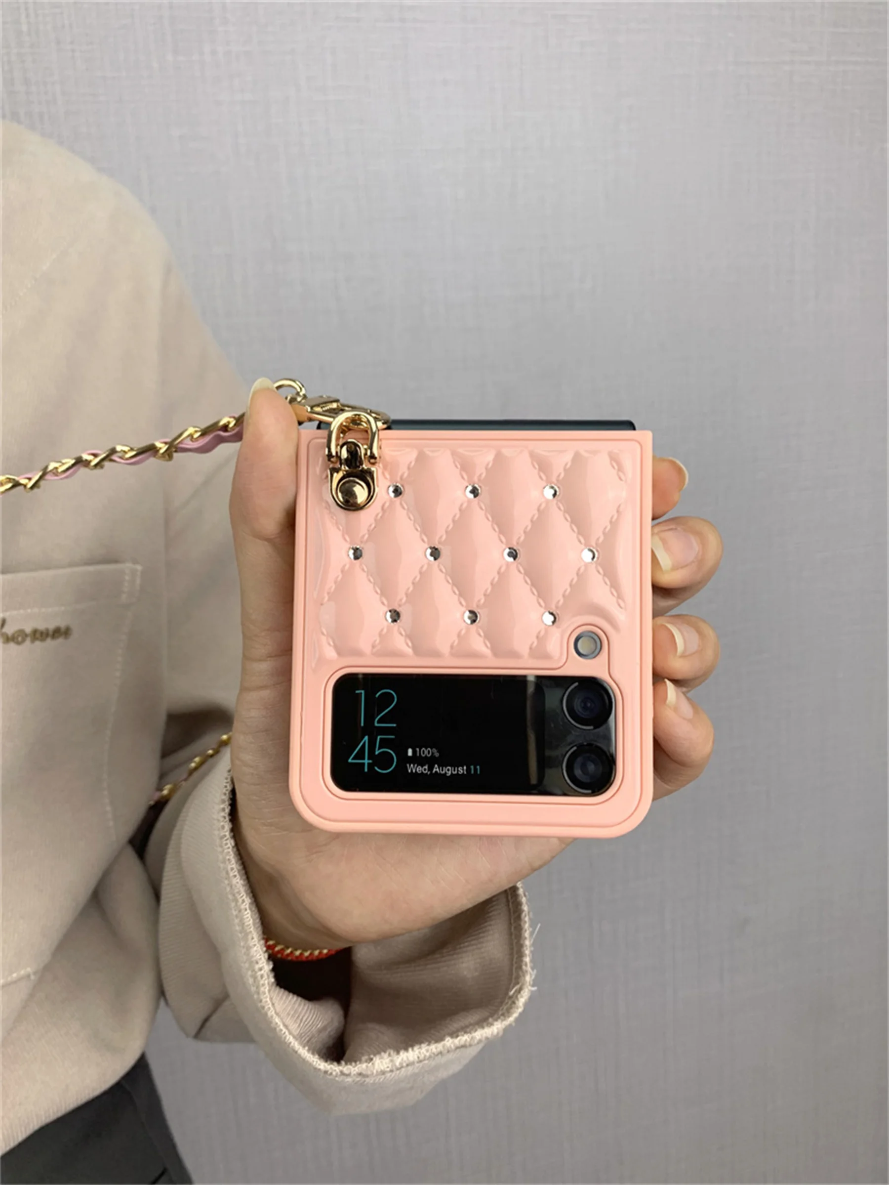 z flip3 case Luxury Crossbody Lanyard Necklace Leather Chain Glitter Retro Rhombus Case for Samsung Galaxy Z Flip 3 5G Z Flip3 Zflip3 Cover case for galaxy z flip3