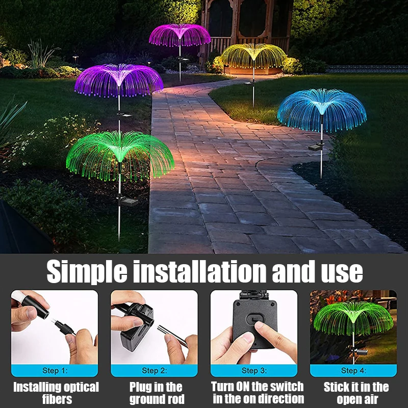 Solar Garden Pathway Lights Outdoor Country Waterproof Fiber Optic Jellyfish Lawn Lights Outdoor Patio Villa Yard Decor 1cps solar lights solar wall lamp solar led lights solar ground lights lawn lamp garden lighting