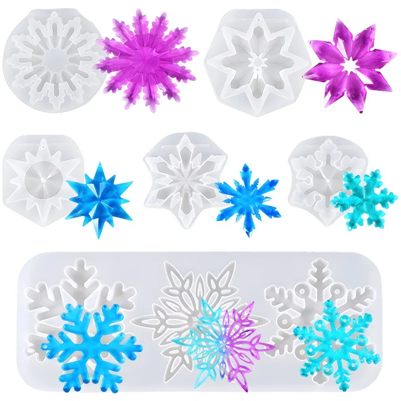 DIY Epoxy Resin Jewelry Silicone Mold Christmas Snowflake Pendants Necklace Keychains Mirror Crystal Silicone Molds For Resin christmas snowflake elk epoxy resin silicone mold diy christmas keychain jewelry pendant resin mold silicon molds for resin art