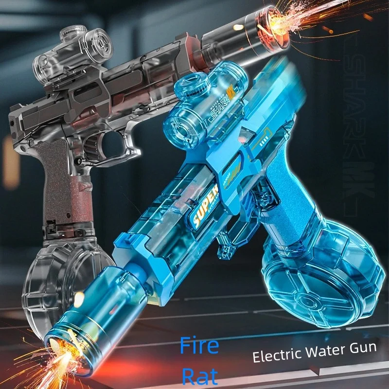 Fire Rat Ice Rat Vollautomatische elektrische Wasserpistole mit Feuersprühfunktion, blinkenden Lichtern und Rückstoßsimulation, große Reichweite, großes Fassungsvermögen, geeignet für Kinder und Erwachsene, Wasserspielzeug für Strand und Pool