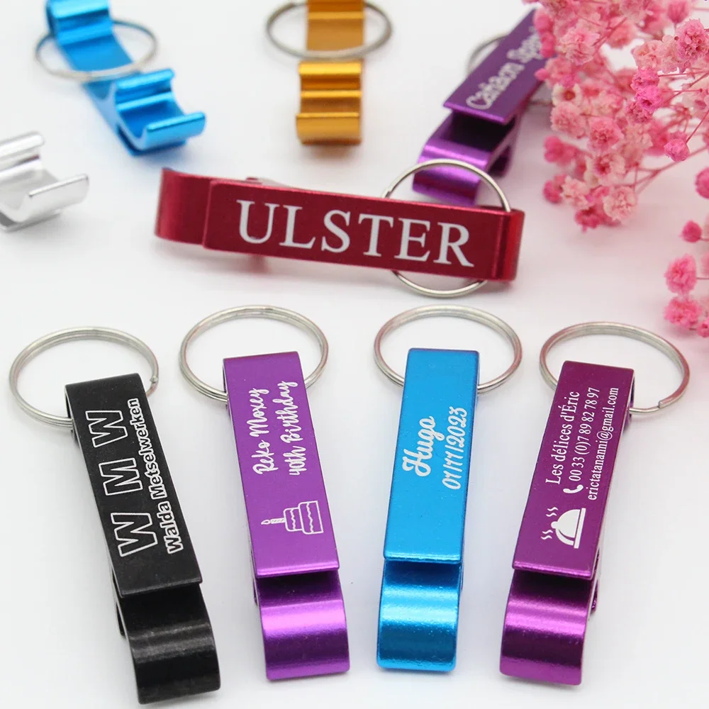 

30/50/100Pcs Personalized Bottle Opener Key Chain Engraved Wedding Favors Brewery Hotel Restaurant Logo Private Gift Customized