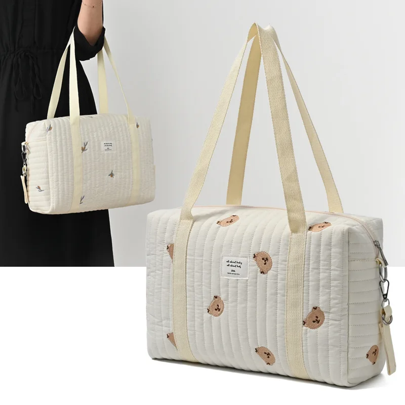 New Newborn Baby Care Diaper Bag Mommy Maternity Shoulder Bag Embroidery Quilted Stroller Diaper Storage Organizer Large Handbag 5