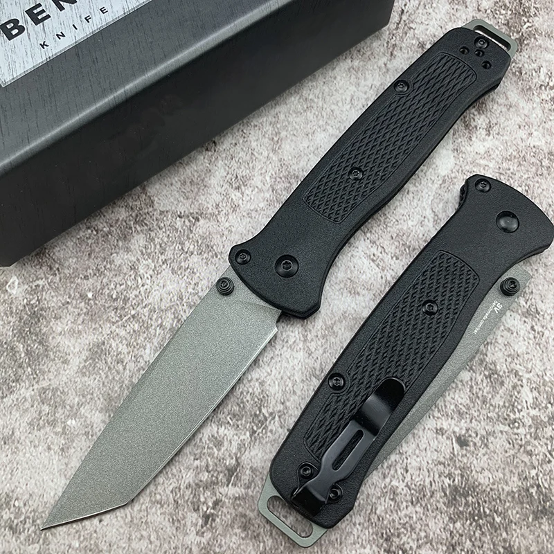 

BM 537 537GY Bailout SHOT Show Folding Knife 3.38" Gray Cerakote Plain Tanto Blade Black Nylon Wave Fiber Handle Tactical