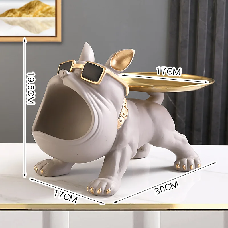 Cool French Bulldog Butler Décor with Tray Big Mouth Dog Statue Home Décor Storage Box Animal Resin Sculputre Figurine Art Gift images - 6