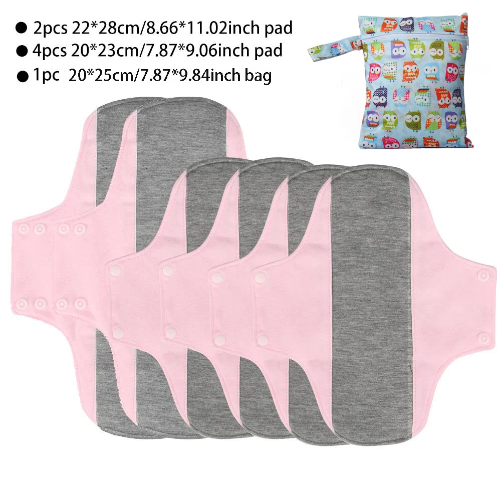 6Pcs Washable Graphene Menstrual Cloth Pads Day Night size M L Combo Reusable Soft Panty Liner Send Waterproof Storage Bag, sanitary pads