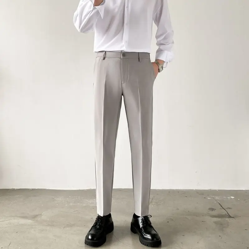 Business Casual Summer 2024 Men's Patchwork Button Zipper Pocket Solid Color Slim Fit Sagging Versatile Straight Leg Pants