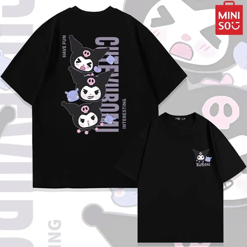 

Miniso Sanrio футболка Kuromi аниме с мультяшным принтом женская одежда из чистого хлопка модные свободные топы с коротким рукавом
