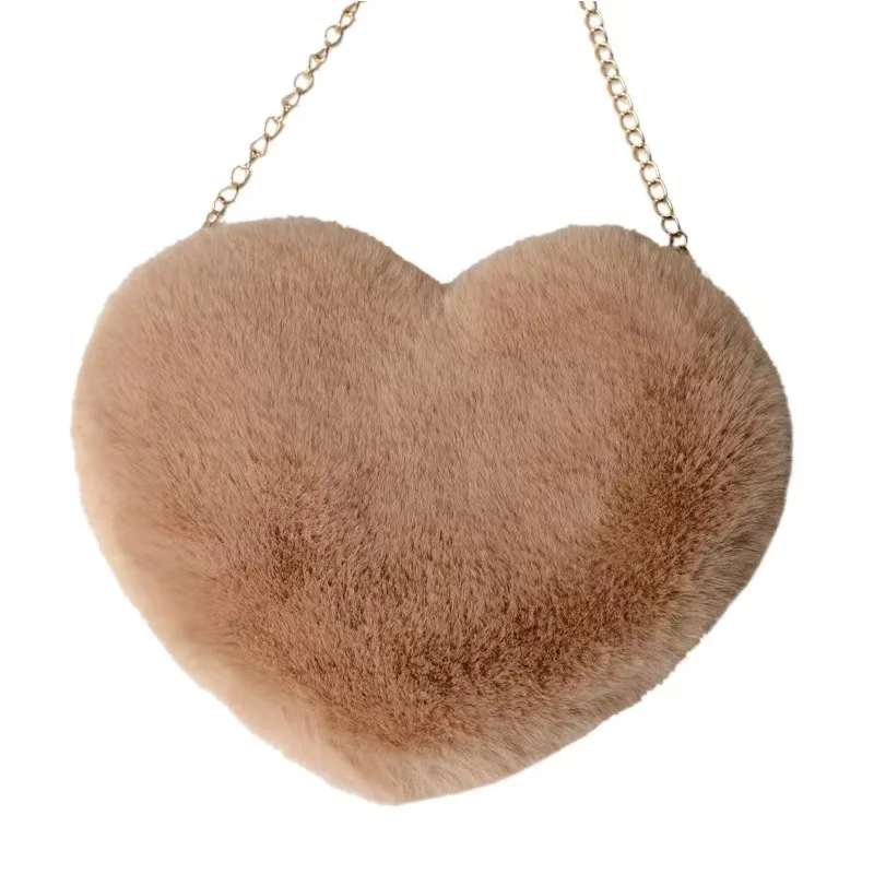 Shoulder Plush Bag Chain Peach Small Heart Shaped Love Casual Handbag for Woman High-quality Versatile Messenger LuxuryCrossbody